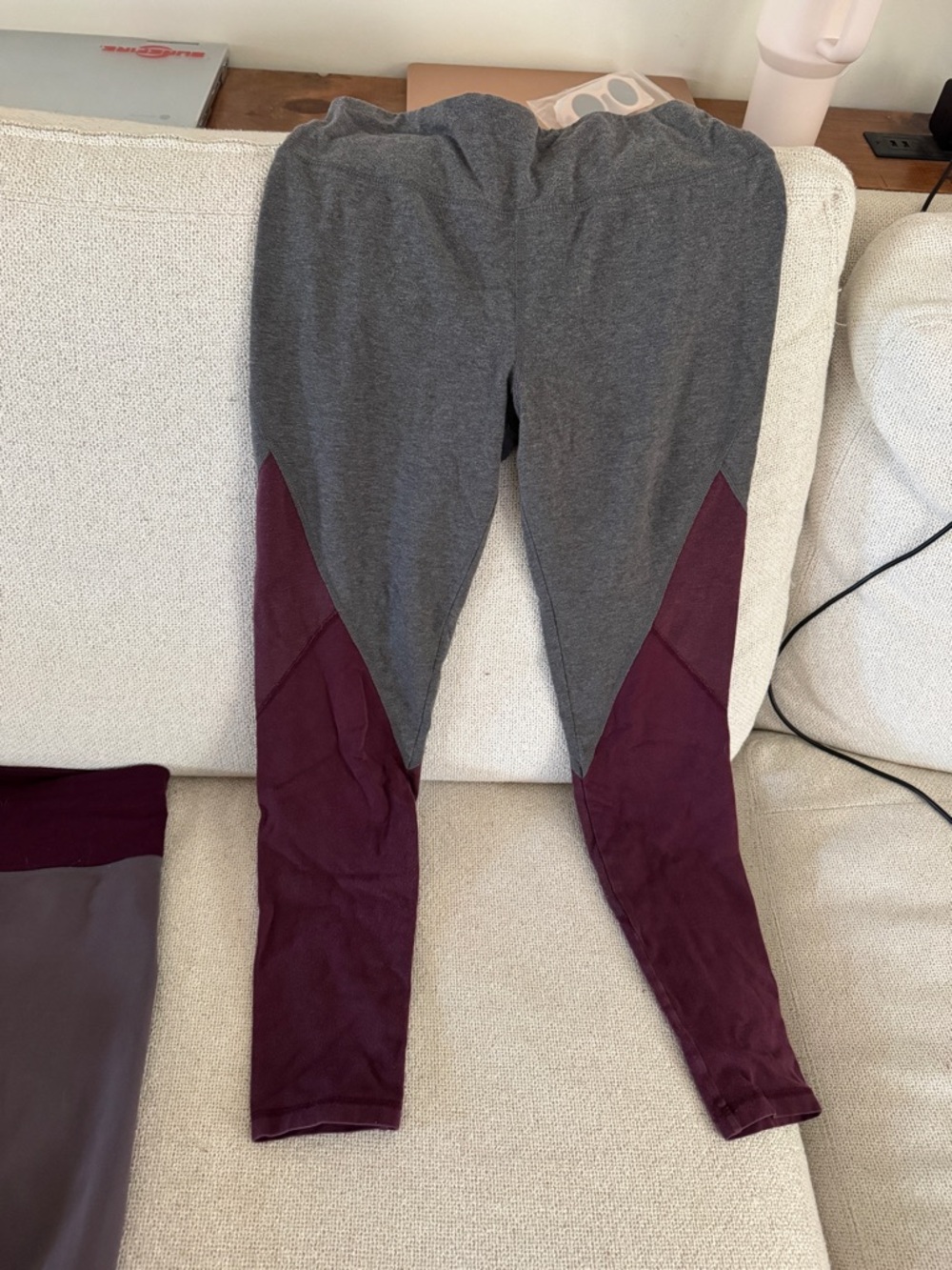 Gray and Burgundy Colorblock Leggings